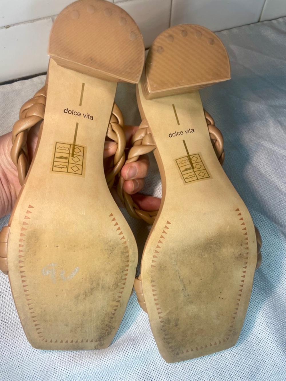 Dolce Vita Cognac Braided Block‎ Heel Sandals - Picture 4 of 6